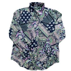Lauren Ralph Lauren Shirt Womens Medium Blue Pink Green Paisley Psychedelic